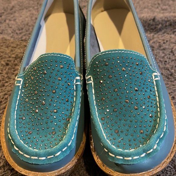 Rhinestones Platform Wedge Comfort Non-Slip ,Leather Wedge Moccasins Walking - Picture 3 of 7